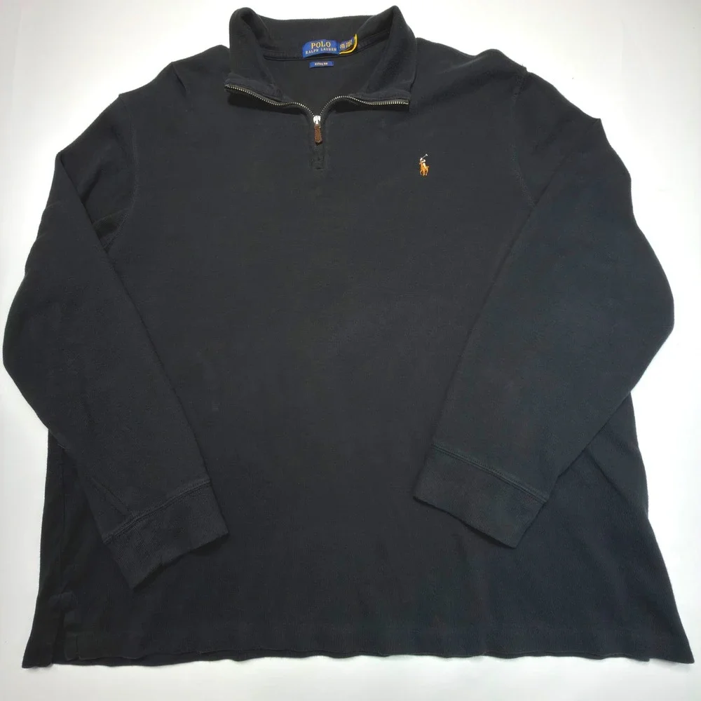 Polo Ralph Lauren Estate Rib Quarter Zip Pullover Sweatshirt Mens 2XL Black Pony